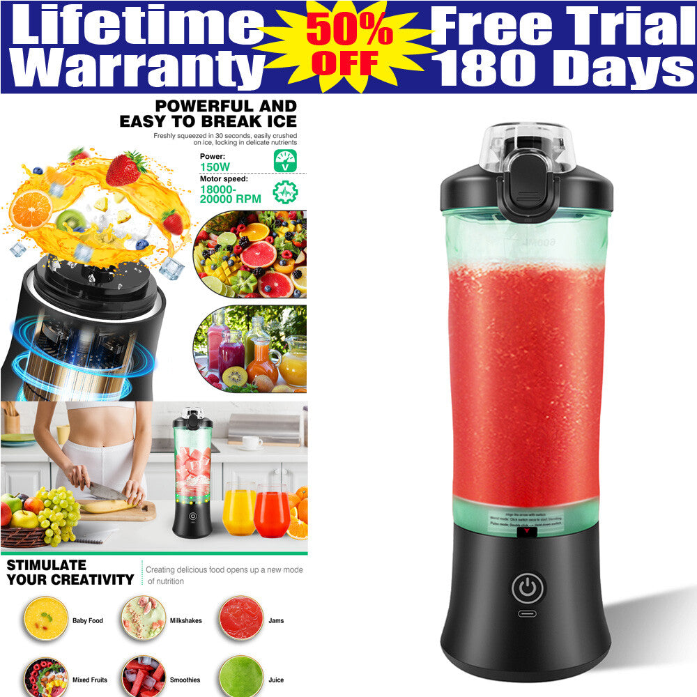 Portable Blender USB Rechargeable Personal Smoothie Juicer Travel Compact 600Ml