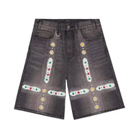 New Leather Patchwork Studded Rhinestone Shorts