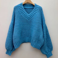 V-neck Loose-fit Long-sleeve Chunky-knit Sweater