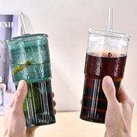 20 Oz Purple Glass Straw Cups 2-Pack with Lids – Borosilicate Heat-Resistant Drinking Cups for Juice, Milk & Cold Drinks | Everyday Home Deal