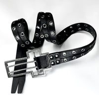 Distressed Cross-pattern Full-grain Leather Double-layer Belt
