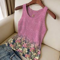 Loving-heart Leopard-print Knitted Vest Crew Neck Slim-fit Breathable
