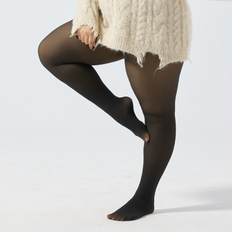 Women's Fall And Winter Outer Wear Plus Size Fake Transparent Black See-through Leggings