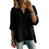 Loose Casual V-neck Three-quarter-sleeve T-shirt For Women