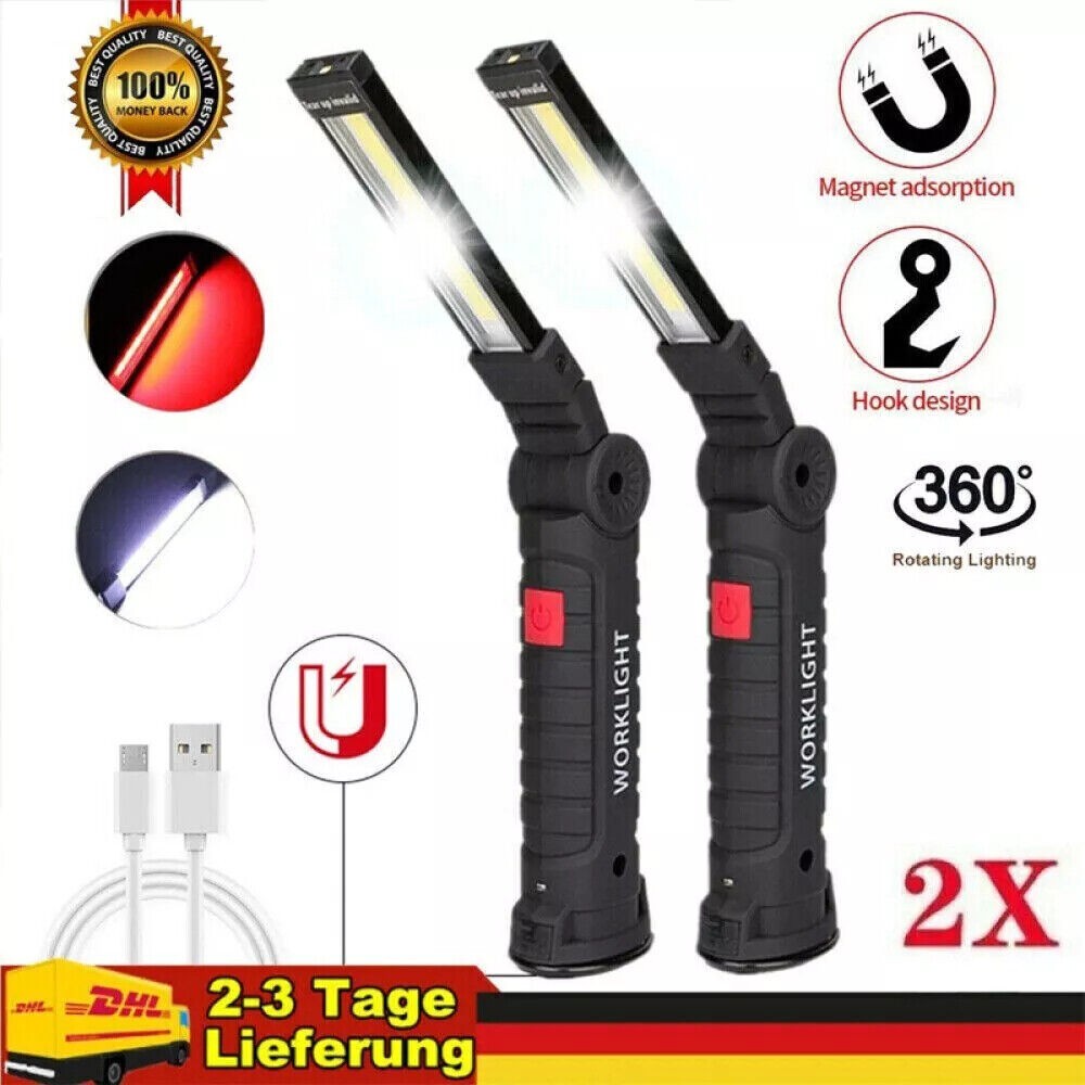 USB Rechargeable COB LED Work Light Inspection Hand Torch Flashlight 360 Rotate Base Magnetic Lamp For Car Repair Camping Super Bright 120000lm