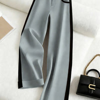 Color-block Straight-leg Casual Womens Suit Pants