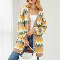 Loose-fitting Color-block Knit Cardigan Jacket