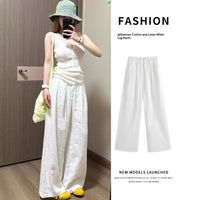White Cotton-linen Wide-leg Viscose Floor-length Pants