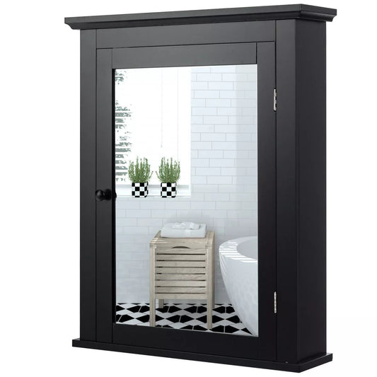 Costway room Mirror Cabinet Wall Mounted Adjustable Shelf Medicine Grey/Black