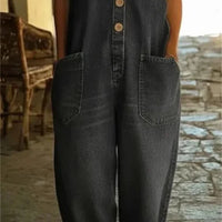 Womens Sleeveless Pocket Denim Jumpsuit
