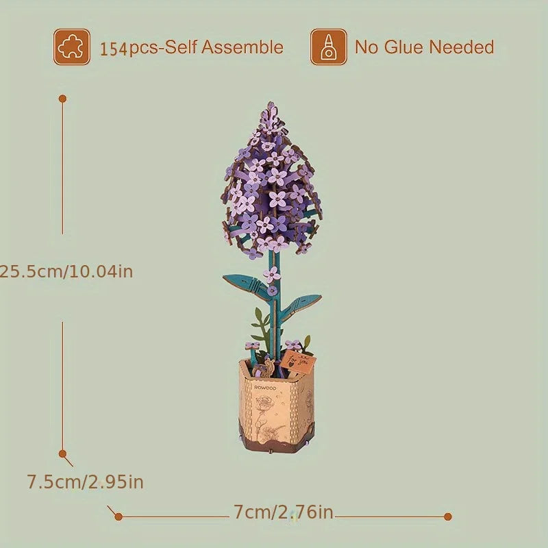 DIY Wooden Flower Bouquet Beautiful Hand-Make Gifts Eco-Friend Materials 3D Wooden Puzzle for Girlfriends Decor