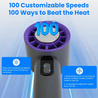 100 Speed Handheld Fan With Ice Cooler High Speed Turbo Fan 3000mAh Rechargeable Hand Fan With LCD Display For Travel Camping Beach Outdoor