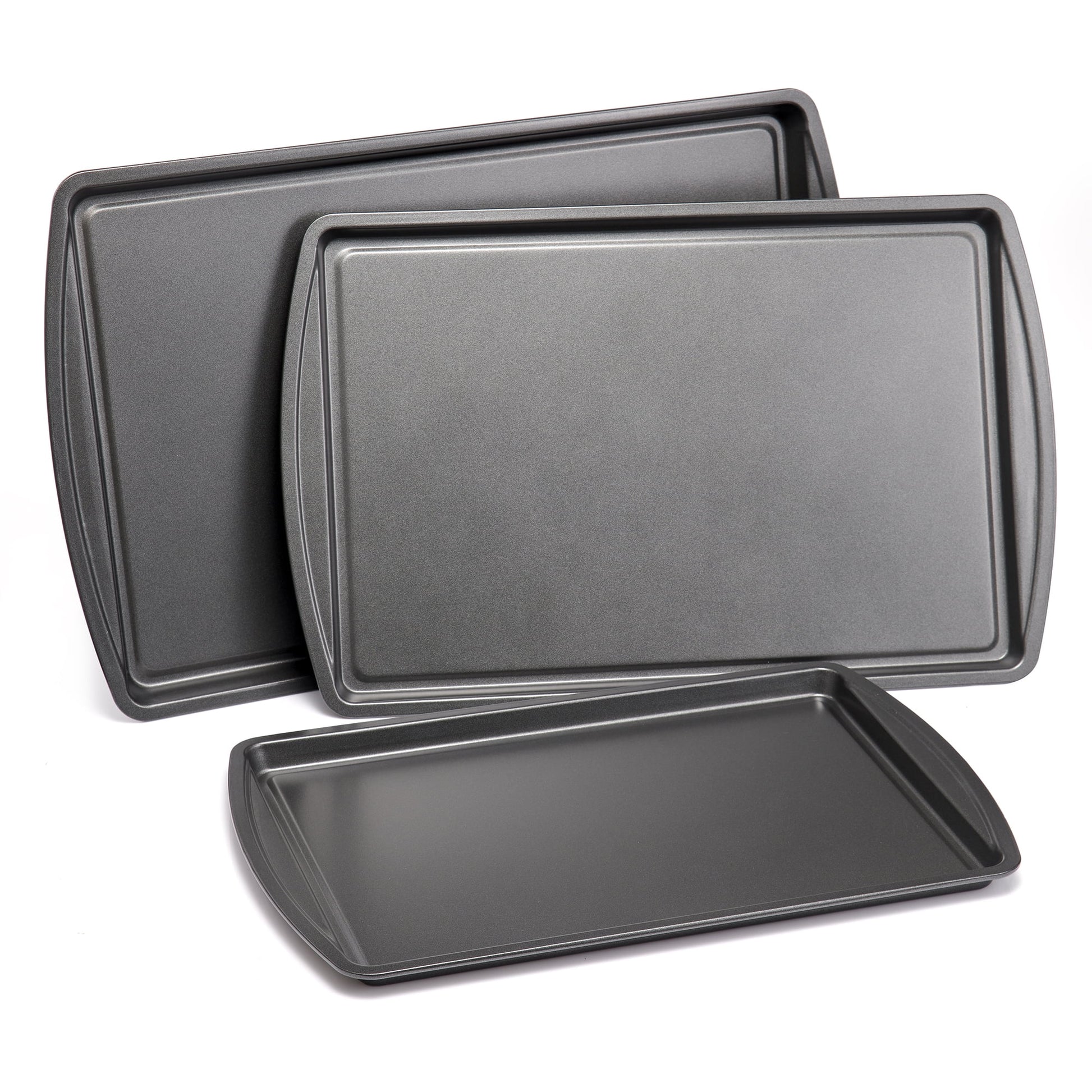 3Pc Carbon Steel Nonstick Cookie Sheet Bakeware Set, 11" X 17", 10" X 15", 9" X 13", Gray