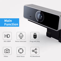 1Pc FHD 1080P Webcam USB PC Computer Webcam Auto Focus With Microphone 60-Degree Widescreen Desktop Laptop Webcam Live Streaming Webcam With Rotatable Clip For Live Broadcast Video Calling Conferencin
