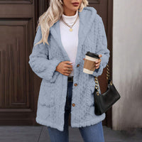 Hooded Solid-Color Cardigan With Buttons, Long-Sleeve Casual Jacket