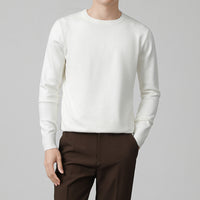Mens Thickened White Knit Bottoming Sweater