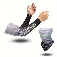 UV Resistant Ice Silk Cooling Set - 1 Pair Arm Sleeves 1 Face Mask Scarf,  Sun Protection For Running, Cycling, Outdoor Sports