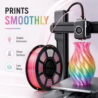 Silk PLA Filament 1.75mm Rainbow Color, 1kg Spool 3D Printer Filament, Shiny Glossy Finish, Multicolor Gradient PLA, Low Shrinkage, Tangle-Free, Compatible With Most FDM Printers