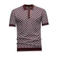 Men's Short Sleeve Knit Polo Shirt (Burgundy Diamond Geometric Jacquard) - Premium Apparel Deal | Everyday Home Deal