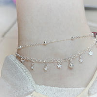 1pc 999 Sterling Silver Double-Layer Star & Bead Anklet, Delicate Luxurious Style, Perfect For Daily Wear & Valentine's Gifts