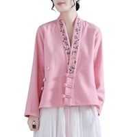 Double-sided Coral-fleece Ethnic-style Embroidered Long-sleeve Loose-fit Cropped Jacket Top