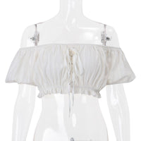 Street Girl Style One-shoulder Pleated Bubble Short-sleeved Shirt