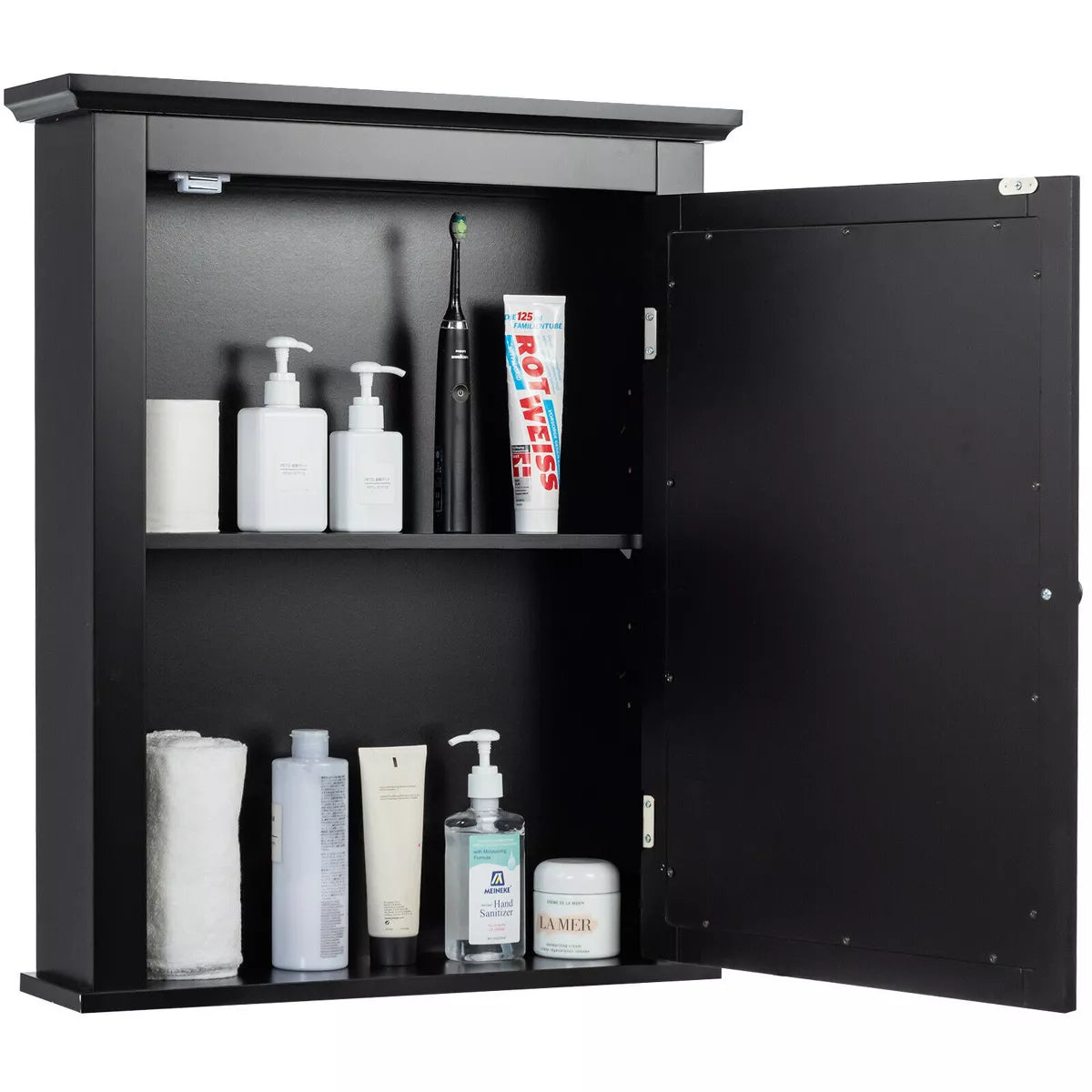 Costway room Mirror Cabinet Wall Mounted Adjustable Shelf Medicine Grey/Black