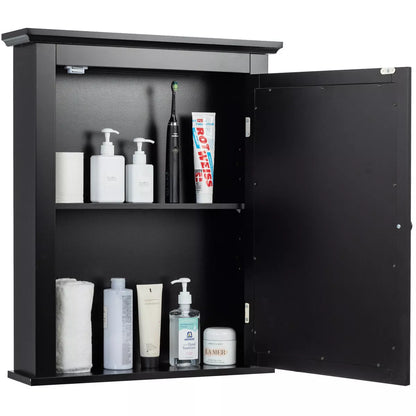 Costway room Mirror Cabinet Wall Mounted Adjustable Shelf Medicine Grey/Black