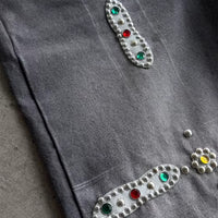 New Leather Patchwork Studded Rhinestone Shorts