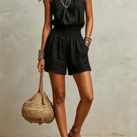 European And American-style Sleeveless Womens Minimalist Linen-blend Jumpsuit