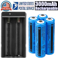 Li-ion Battery&Charger 3000mAh 3.7V Rechargeable Batteries US Plug For Torch Flashlight