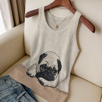 Loving-heart Leopard-print Knitted Vest Crew Neck Slim-fit Breathable