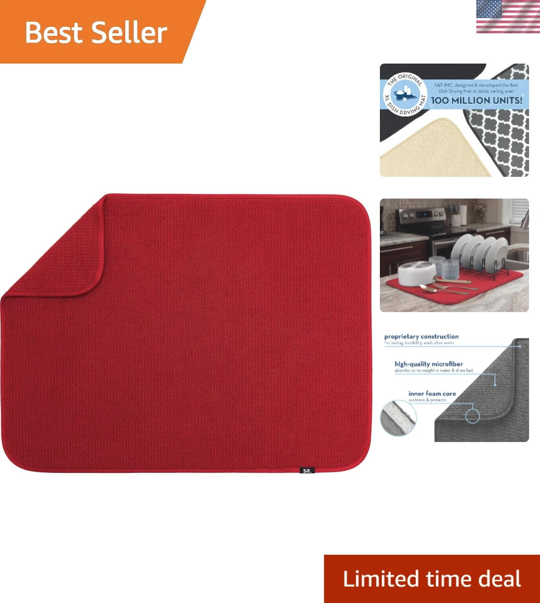 XL Microfiber Dish Drying Mat - Extra Large 18" X 24" Kitchen Counter Pad