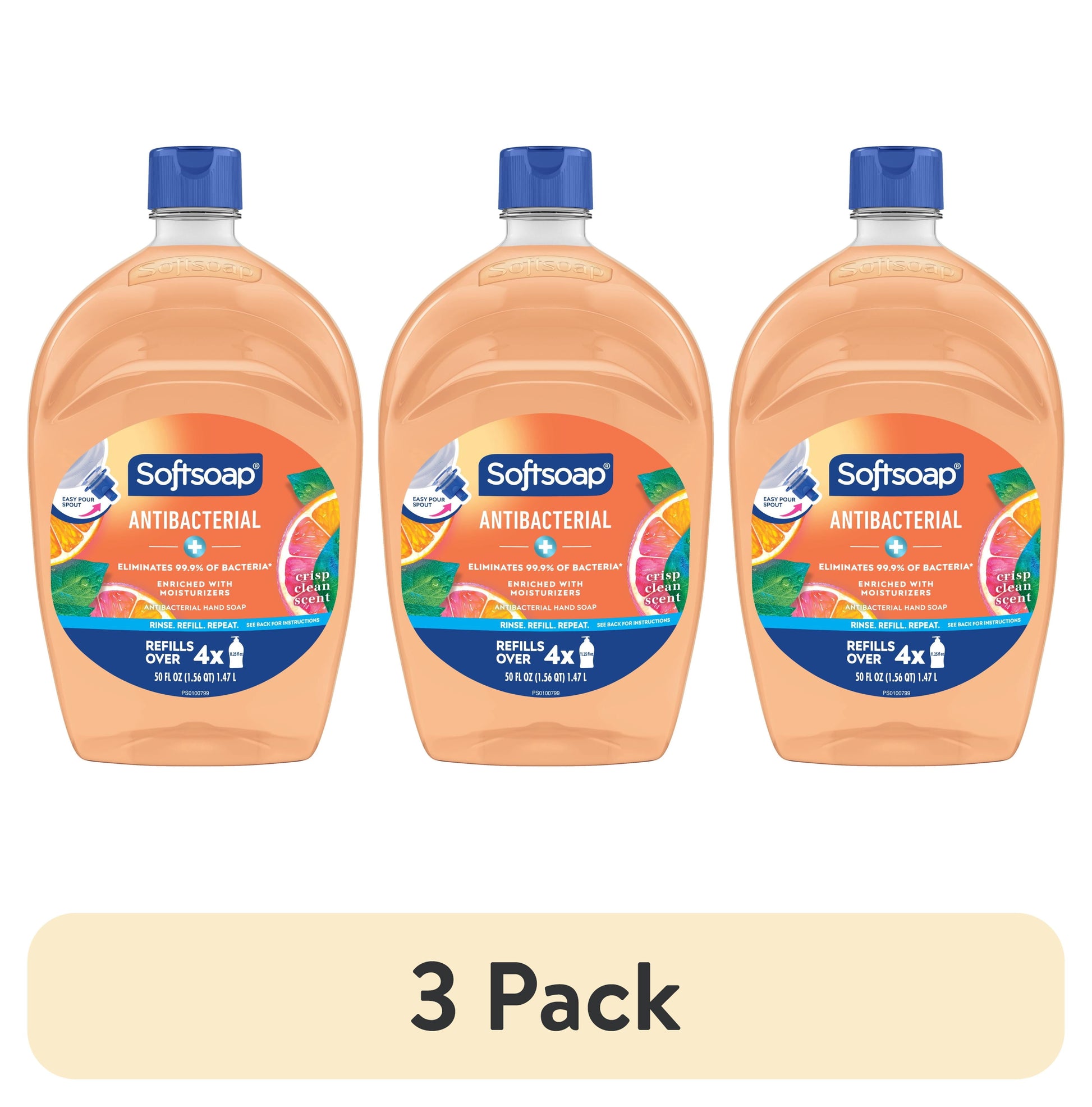 (3 Pack)  Crisp Clean Antibacterial Liquid Hand Soap with New Easy Pour Spout, 50 Fl Oz Refill Bottle