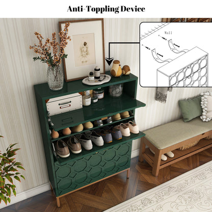 Shoe Organizer 24 Pairs Wood Shoe Storage Cabinet with Drawers