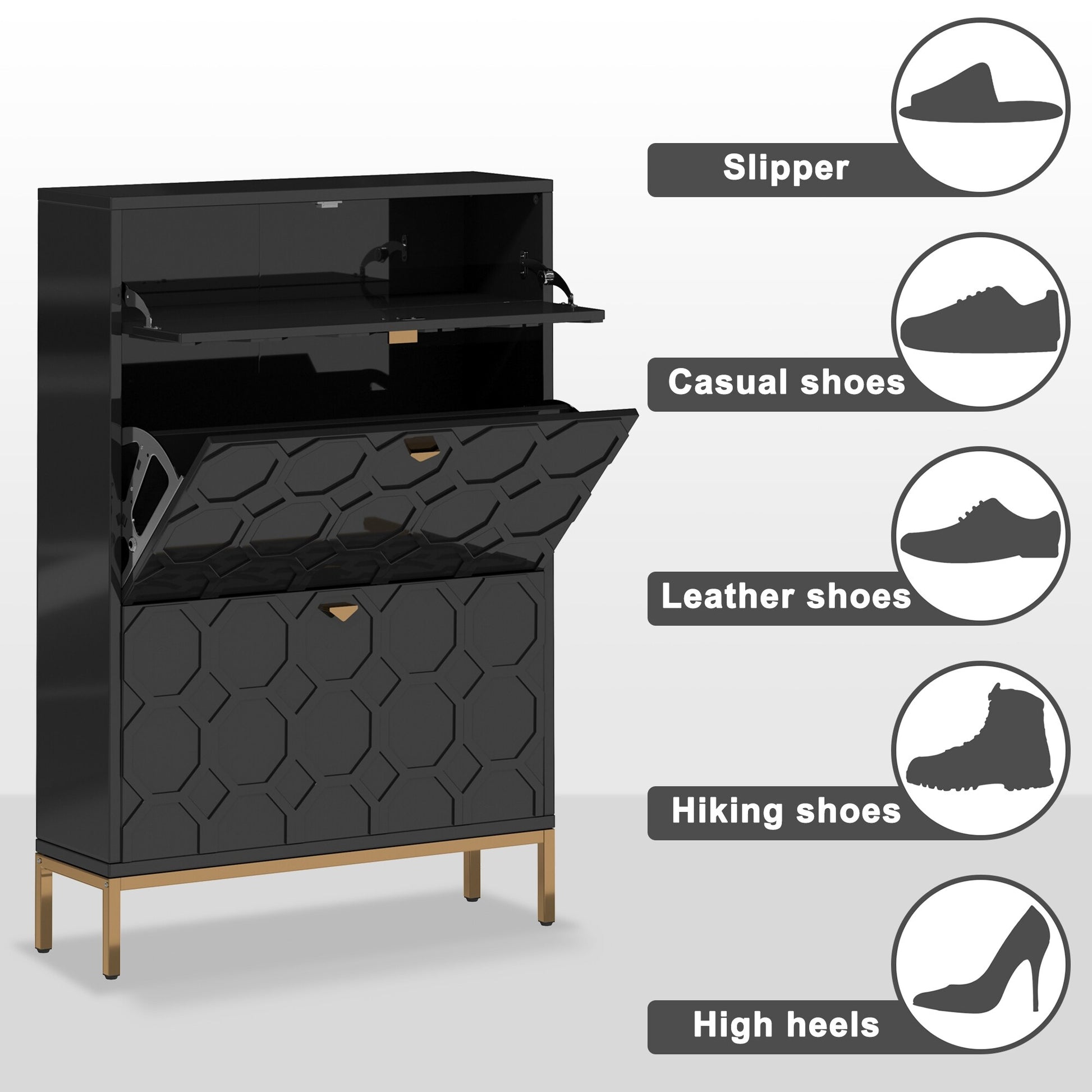 Shoe Organizer 24 Pairs Wood Shoe Storage Cabinet with Drawers