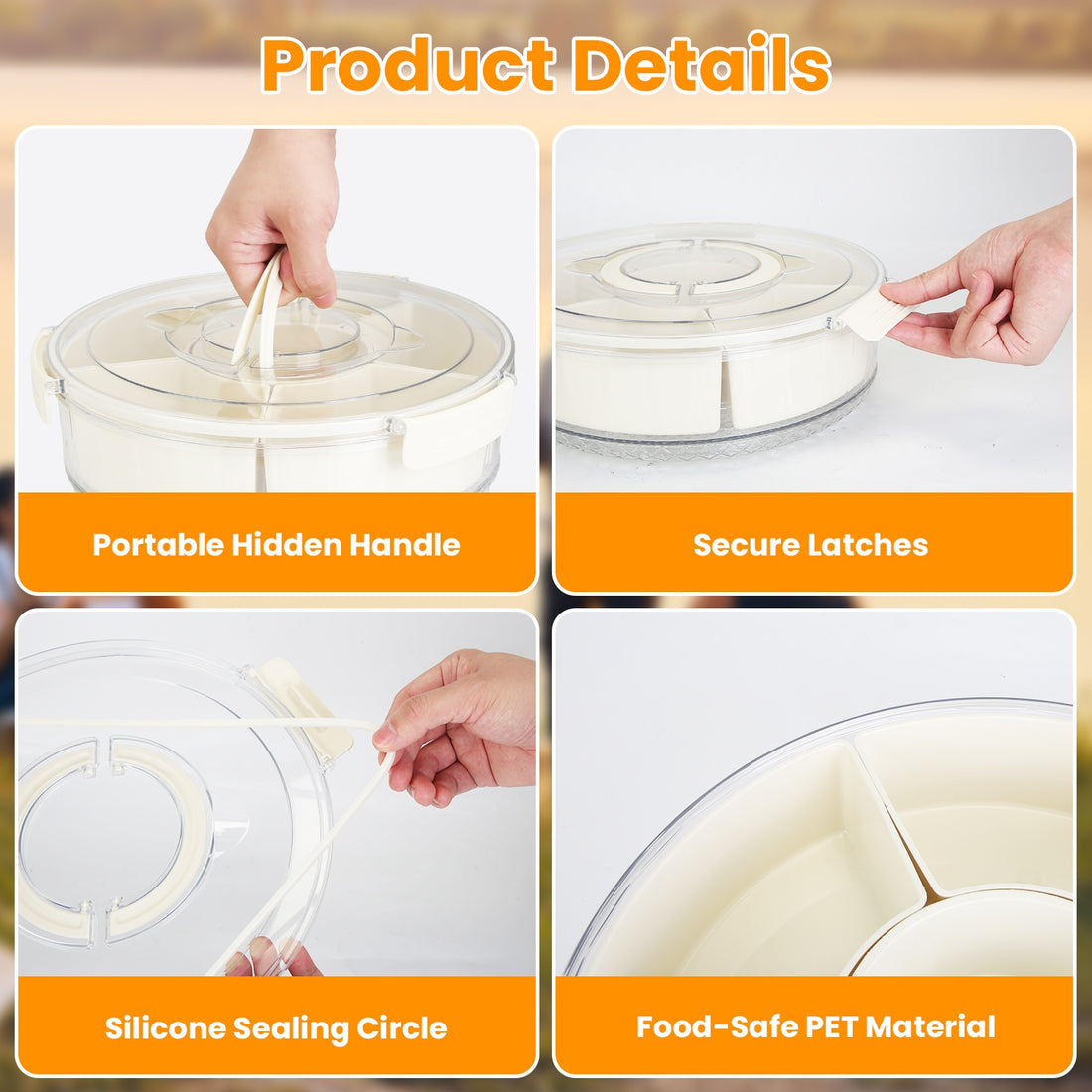 2Pcs 360° Rotating Snack Tray with Lid Handle & 6 Dividers | Everyday Home Deal