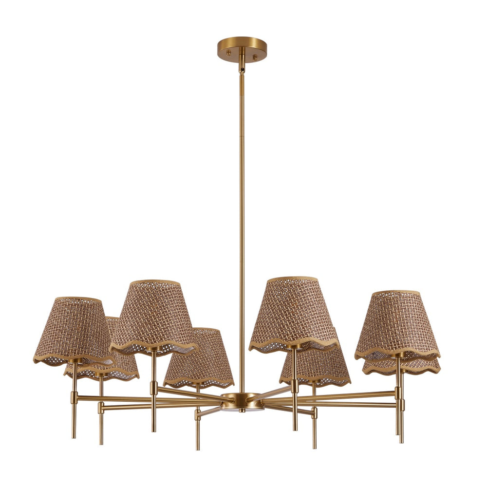 Golden Farmhouse Pendant Light 8-light Bohemian Pendant Light 38.6, Using Large Rural Rattan Pendant Light Fixtures With Adjustable Height Hangers, Suitable For E12 Base Bulb Not Included