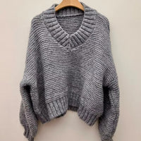 V-neck Loose-fit Long-sleeve Chunky-knit Sweater