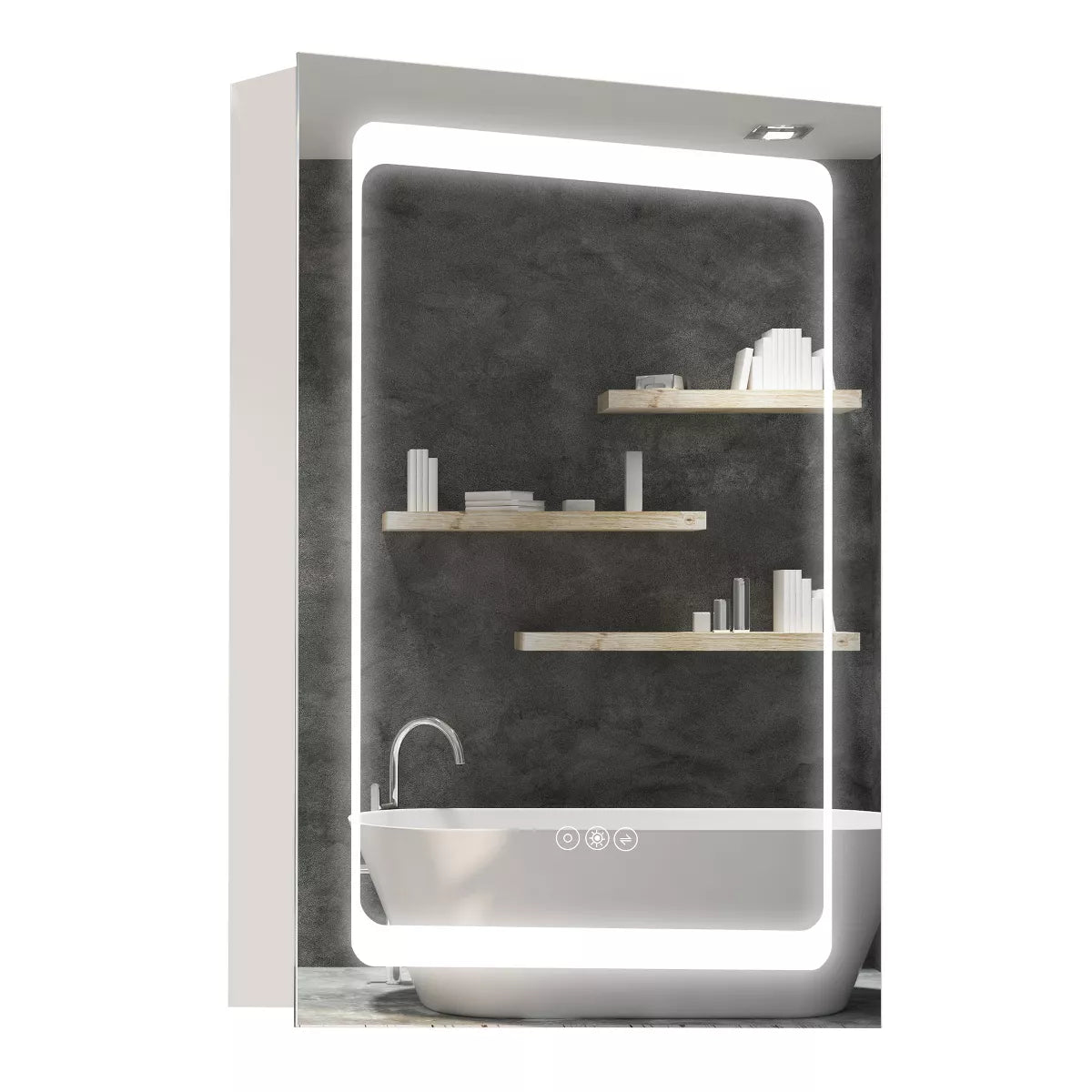 Kleankin LED Lighted Medicine Cabinet with Mirror, Wall-Mounted Plug-In room Organizer with 3 Storage Shelves