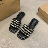 Pearl-embellished Flat Slide Sandals For Women