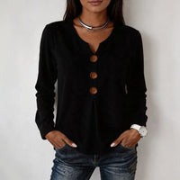 V-neck Buttoned Fashion Casual Long-sleeve Top