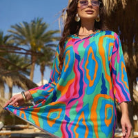 Printed Beach Three Quarter Sleeve One Piece Swimsuit Cover Up