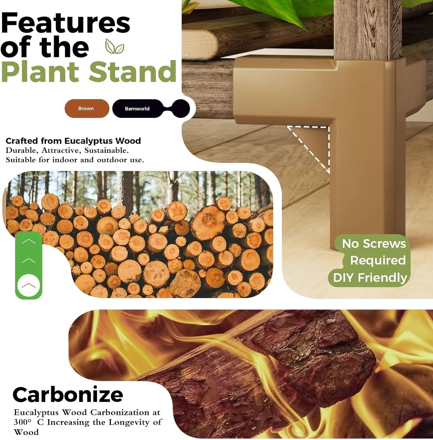 Plant Stand Indoor Outdoor Hanging Plant Shelf ,Wood Flower Stand Tall Large Flower Holder for Living Room, Patio, Balcony, Brown