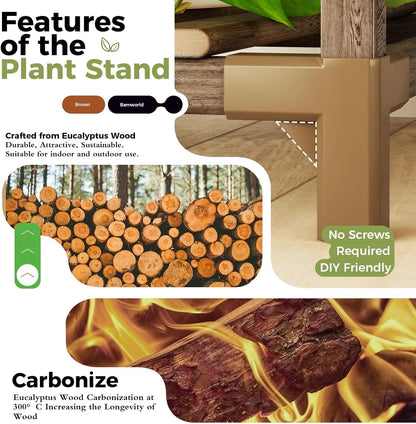 Plant Stand Indoor Outdoor Hanging Plant Shelf ,Wood Flower Stand Tall Large Flower Holder for Living Room, Patio, Balcony, Brown