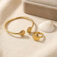 Women’s Gold Shell Jewelry Set – Stainless Steel Necklace, Bangle, Earrings & Ring | Everyday Home Deal