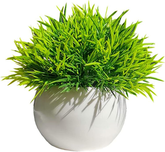 Mini Artificial Potted Plants Fake Plants Plastic Green Grass Small Faux Plant Artificial Plants in Pots for Home Decor Indoor Tabletop Decor Bathroom Shelf Decor（1）