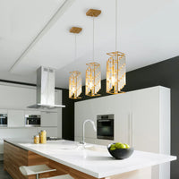 4inch Modern Crystal Pendant Light - 3 Pack, Adjustable Hanging Ceiling Lamp With Crystal Prism Design For Dining Room, Kitchen Island, And Living Room -Golden Finish