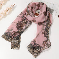 Ladies' Printed Leopard Print Chain Chiffon Thin Silk Scarf, Light, Retro And Elegant Style Scarf, Spring And Summer Daily Casual Travel And Vacation