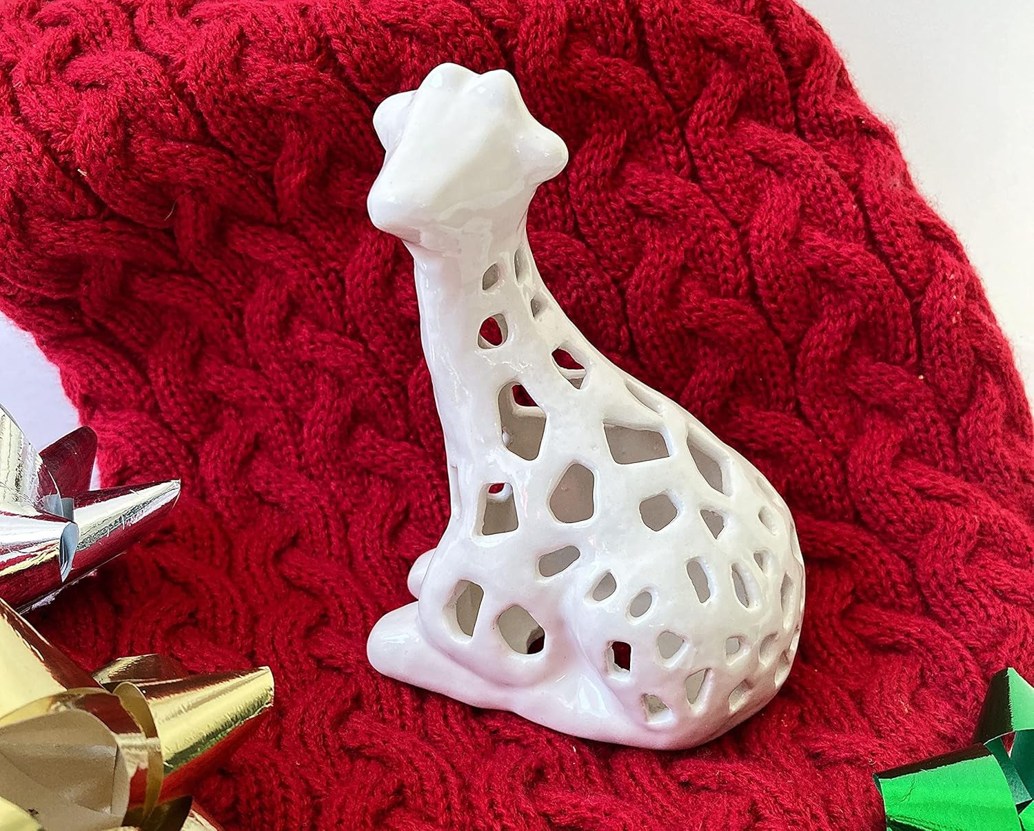Handmade LED Ceramic Night Light (White Giraffe)